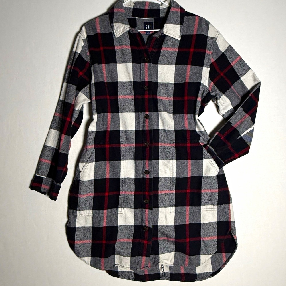 GAP Plaid Flannel Button Up Shirt Oversized Grunge Shacket Petite Small
